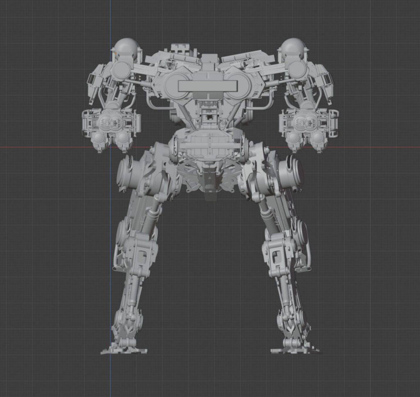 A hybrid modeling workflow leveraging Blender’s Mech Generator for the base structure, complemented by custom parts modeled in 3ds Max from my mech asset library. Texturing completed through Photoshop and Substance Painter for final surface detail.
